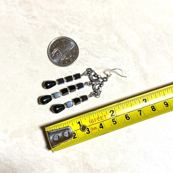 2/20$, Natural Gemstone Hematite Gothic Chandelier Sterling Silver Earrings - Picture 7 of 11